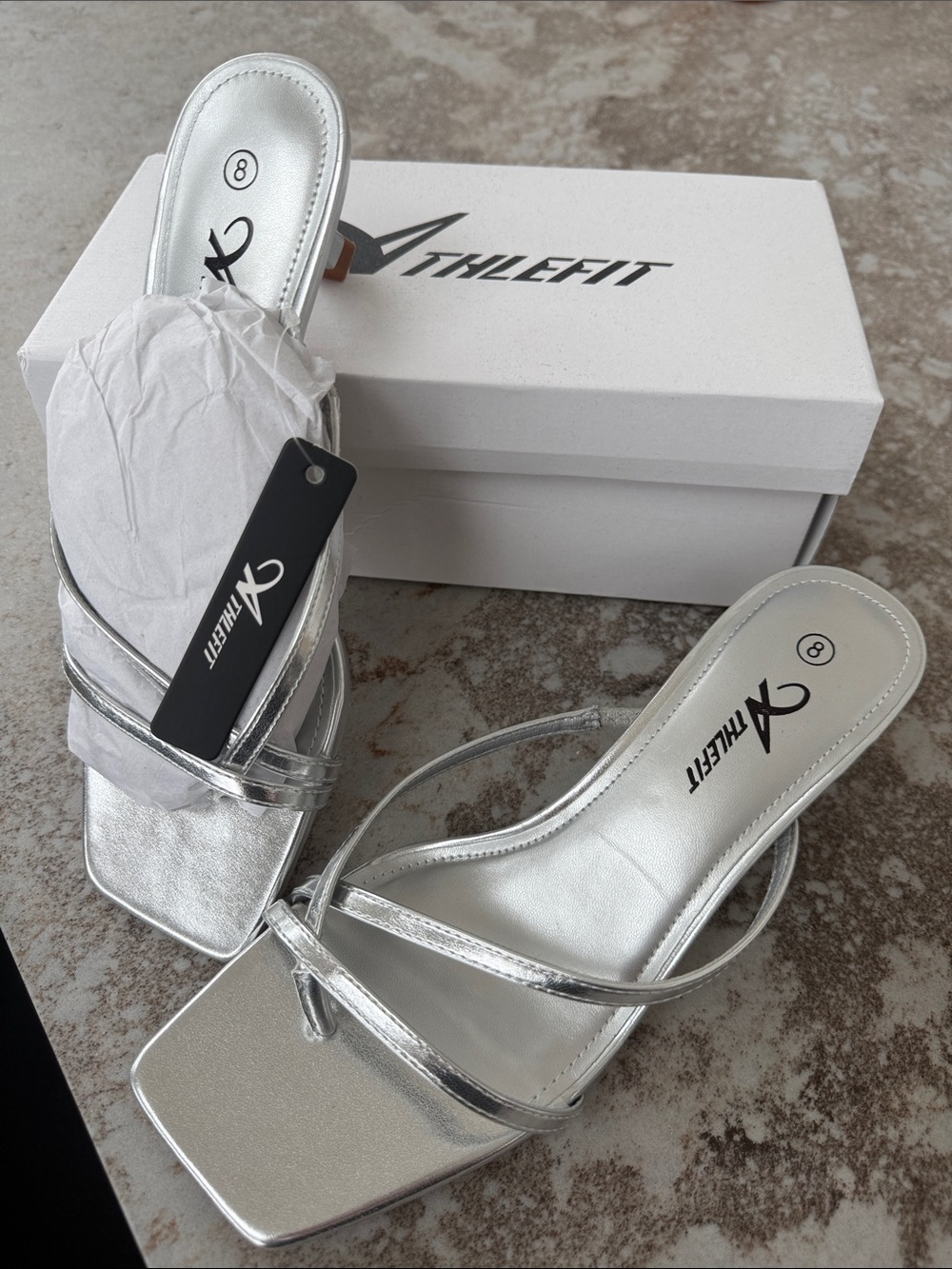 Athlefit Silver Strappy Square-Toe Heeled Sandals - Women